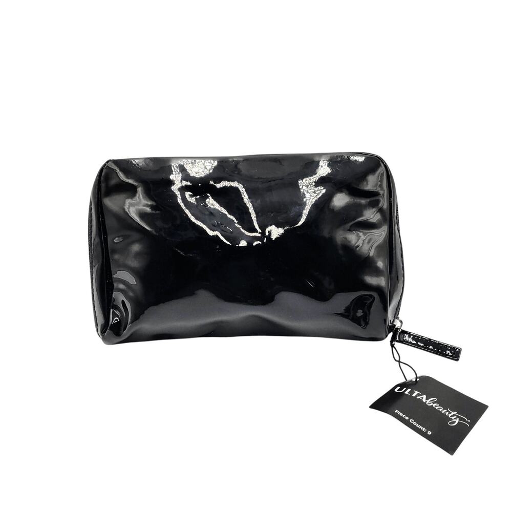 NWT Utra Beauty Black Patent Vinyl Zip Closure Makeup Beauty Cosmetic Pouch ONLY